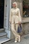 Three-Button Belted Beige Modal Set - 4