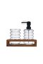 2-Compartment Acacia Stand Glass Soap Dispenser and Toothbrush Holder Set - 4