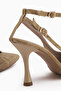 Jamie Beige Snake Patterned Ankle Length Buckled Women's Heeled Shoes - 4
