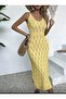 Leaf Pattern, Elastic Waist, Lace-Like Knit Low-Cut Long Straps, 100% Cotton Knitwear Beach Dress - 4