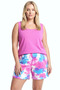 Plus Size Patterned Women's Athlete Pocketed Pajama Set with Shorts – Fuchsia - 2