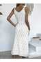 Leaf Pattern, Elastic Waist, Lace-Like Knit Low-Cut Long Straps, 100% Cotton Knitwear Beach Dress - 2