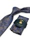 Blue - Brown Motif Pattern Classic Tie with Handkerchief Kk13610 - 2