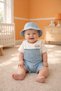 Denim Overalls, Crab Detailed T-Shirt and Hat, 4-Piece Special Boxed Set, 100% Cotton Baby Boy
