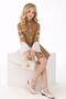 Girl's Gold Button Spanish Sleeve Shirt Asymmetrical Cut Jacket and Double Color P Pleated Beige Skirt Set - 5