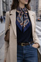 Navy Blue Shawl Patterned Silk I Satin Scarf (70*70 cm) - 2
