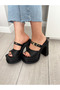 Women's Soha Black Buckle Detail 12 cm Orthopedic Platform Heels Slipper Black - 2