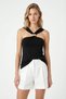 Women's Amanda Lüx Touch Gold Buckle Detail Black Knitted Blouse - 4