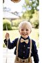 Terry 6215 Boy's Beige Navy Blue Bow Tie Suspender Trousers Shirt Set - 2