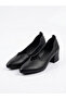 Genuine Leather V-Cut Block Heeled Shoes - Black - 5