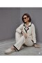 Double-Breasted Collar Knitwear Set with Contrast Stripes - Ecru & Black - 4