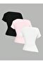 Women's Boat Neck Asymmetrical Cut 3-Pack Stretch Fabric T-Shirt Blouse - 2