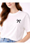 Women's White Oversized Kurdale Printed Stylish T-Shirt with Cotton Ribbons - 3
