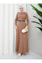 Women's Draped Ruched Pleated Belt Piece Hijab Dress - 6