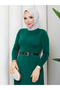 Women's Draped Ruched Pleated Belt Piece Hijab Dress - 4