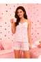 Pink Stripe Black Heart Pattern Lace Detailed Bamboo Soft Athlete Shorts Women's Pajama Set - 2
