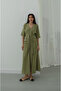 Green Belted Dress with Button Detail on the Front