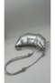 The Moiss Crinkle Leather Detailed Croissant Model Women's Sleeve and Shoulder Bag Silver - 3