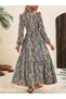 Women's Long-Sleeved, Lace-Up, Elastic Waist, Patterned Long Supreme Dress - 5