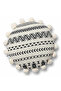 42 x 20 cm Round Cotton Cushion – White Decorative Pillow with Black Geometric Zigzag and Cro