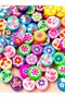 50 Pieces of Mixed Color Round Floral Print Hole Fimo Dough Beads (Diameter: 8mm)