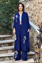 V276 Navy Blue Floral Embroidered Shirt Dress Pants Set