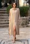 V276 Cream Floral Embroidered Shirt Dress Pants Set - 3