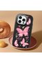 iPhone 15 Pro Max Compatible Camera Protected Black Soft Silicone Phone Case Butterfly Patterned - 2