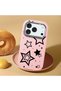 iPhone 18 Pro Compatible Case Camera Protector Pink Stars Patterned Silicone Lover Couple Phone Case - 2