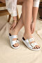 Women's White Comfortable Fit Ready-To-Wear Sole Buckled Slipper - 3