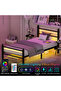 LED Bed Frame with Charging Station, Headboard & Slats, No Box Spring Needed, Easy Assembly. - 3