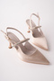Women's Beige Satin Stone New Season Heeled Shoes - 2