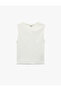Beige Cotton Slim Fit Sleeveless Crew Neck Blouse With Back Cut-Out Detail - 4