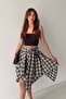 Women's Plaid Patterned Asymmetrical Skirt with Tie Detail - 2