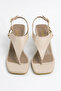 Sara Gold Ring Detailed Flip-Flop Clog Heels for Women Sandals - Ecru - 3