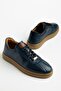 Genuine Leather Men's Daily Casual Shoes Navy Blue with Tied Front Stitching
