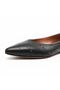 Black Leather Cross Seam Detail Pin Women's Pointed Toe Ballet Flats - 4