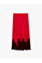 Red Satin Midi Skirt With Lace Detail