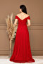 Glittery Boat Neck Long Evening Dress - Red - 9