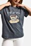 Women's Gray W5 Oversized Special Printed Design T-Shirt - 3