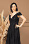 Silvery Fabric Boat Neck Evening Dress - Black - 4