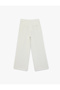 Beige Pockets Pleat Detail Crepe Fabric Straight Wide Leg Pants - 4