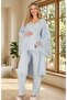 New Season Blue Maternity Stylish Lace Detailed Breastfeeding Feature Design Summer Dressing Gown Pajama Set - 7