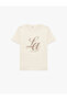Beige Cotton Short Sleeve Crew Neck T-Shirt With Leopard Printed Detail - 3