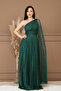 Glittery Tulle Pleated Detailed Long Evening Dress - Emerald Green