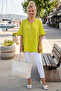 Pistachio Green V-Neck Short Sleeve Buttoned Collar and Cuff Ruffles Casual Muslin Woven Blouse 77 70 - 4
