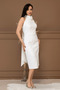 Atlas Fabric Pearl Detailed Halter Neck B Tie-Detail Pencil Dress - White - 8