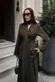 Khaki Women's Suit Set with Shawl Detail, Fitted Jacket and Trousers - 6