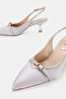 Women's Lamé Zimbali Satin Short Heel Shoes with Pointed Toe and Open Back - 3