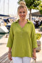 Green Shirt Collar Buttons 3/4 Sleeve Side Buttons Casual Muslin Woven Blouse 67 67 - 3